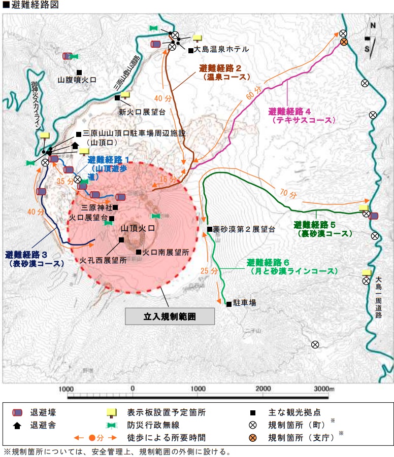 カルデラ内からの避難